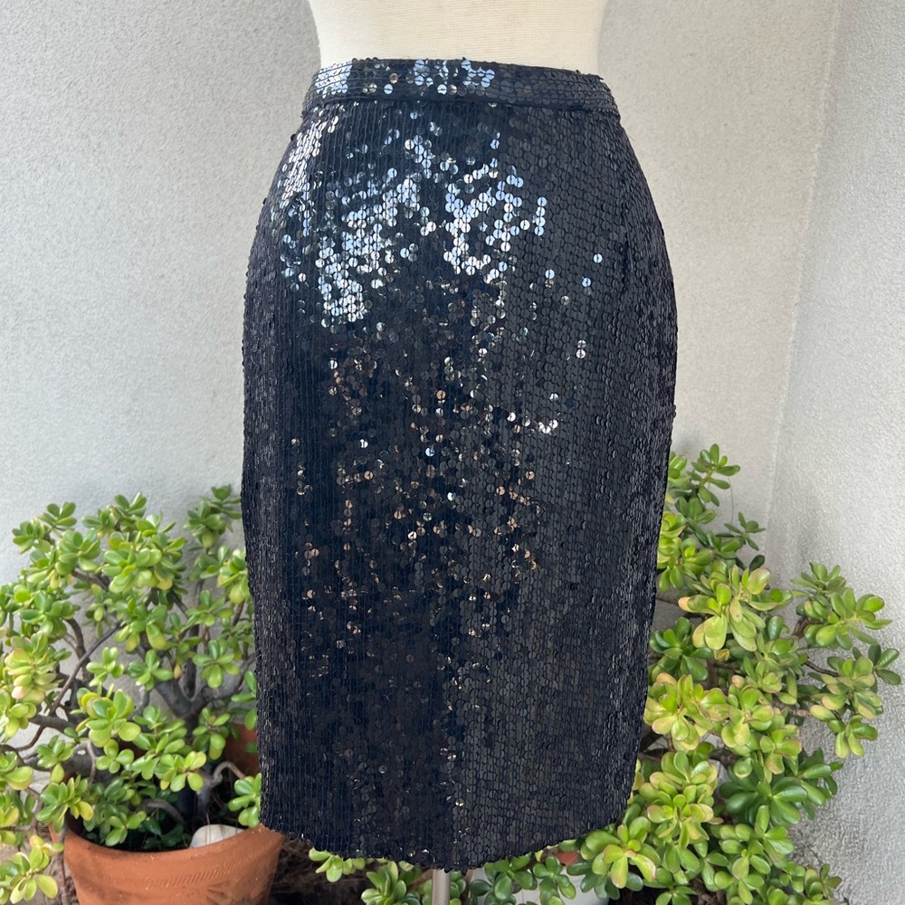 Vintage 1985 elegant black sequins short skirt silk Sz M Jeanette for St Martin